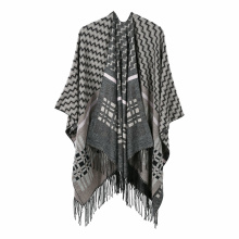 Amazon Top Seller  Best Price Wave Stripe  Knitting Winter Wrap Blanket Cashmere Poncho Shawl With Custom Tassel